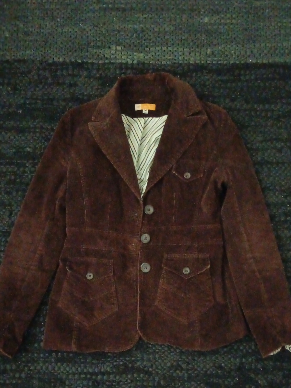 Women's Tulle Brown Corduroy Button Blazer Jacket Cotton Sz M